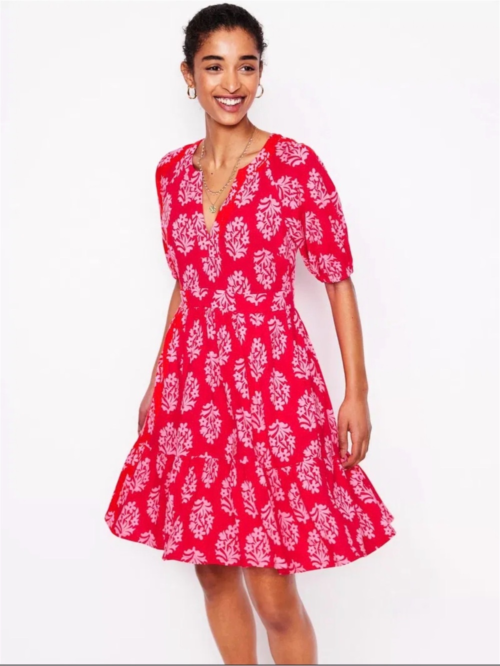 Boden Hot Pink Floral V-Neck Maxi Dress